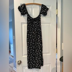 Missguided Ditsy Ruched Bardot Puff Midi Dress Black Floral Size 12
